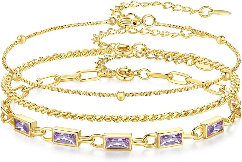 GexTyde Gold Birthstone Bracelet for Women, 18K Gold Plated Layered Jewelry Bracelet Set, Women Dainty Stackable Bracelets Link Paperclip Chain Valentines Day Gift for Women - Image 1